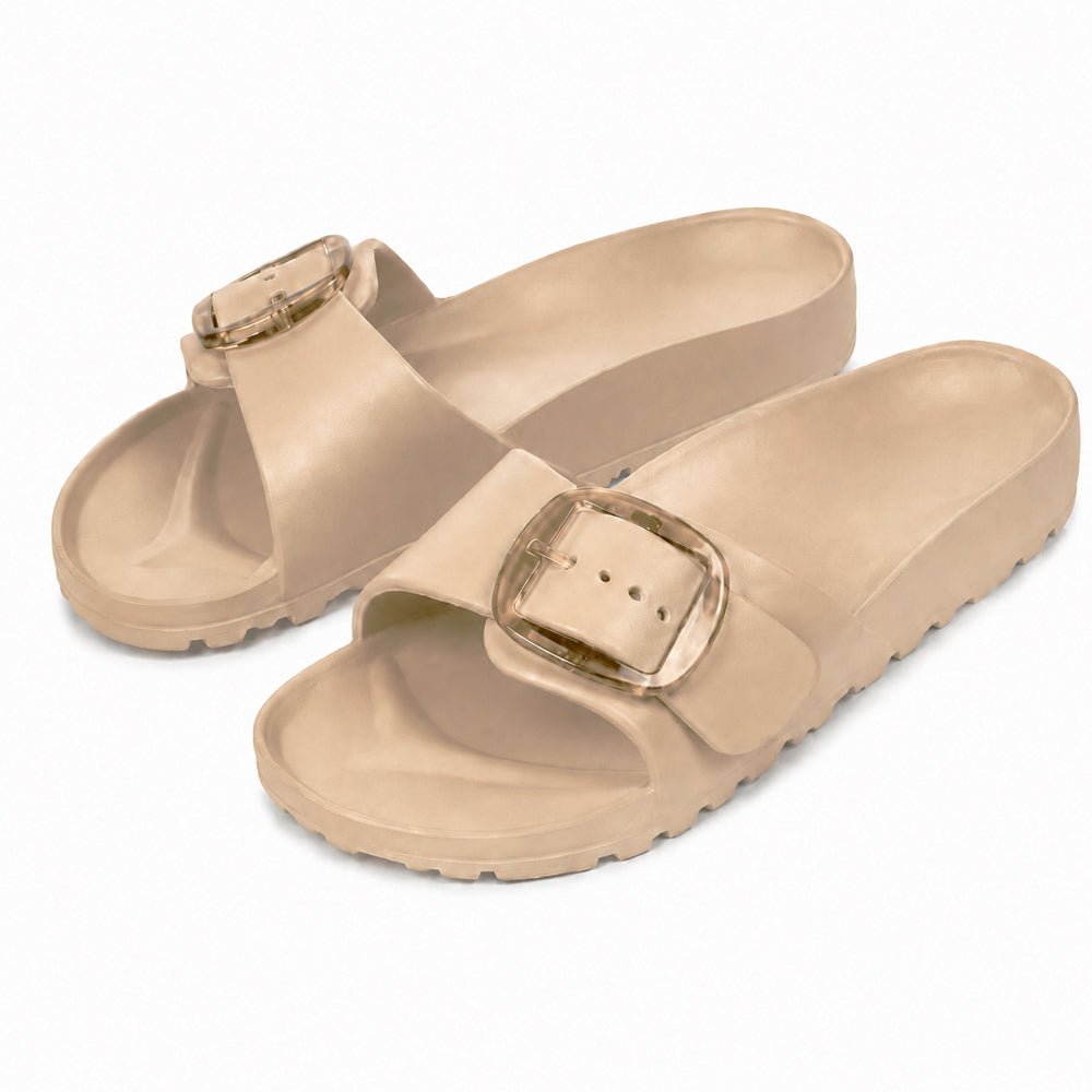 Lækre og moderigtige slippers med spænde – superlette, behagelige sandaler til kvinder