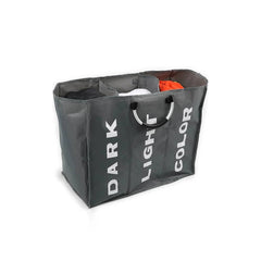 Vasketøjskurv 3 rum - foldbar med håndtag - sort, grå eller lysegrå -