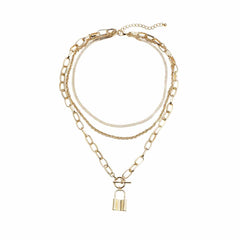 Halskæde, 3-i-1 m/hængelås vedhæng, justerbar