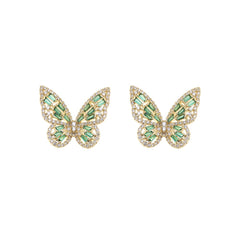 Øreringe, guldfarvet smuk sommerfugl med mange sten