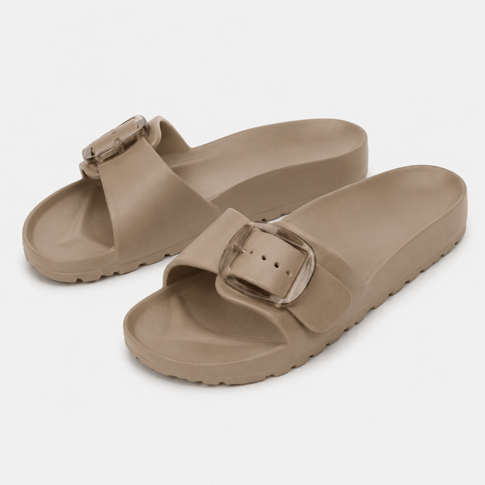 Lækre og moderigtige slippers med spænde – superlette, behagelige sandaler til kvinder