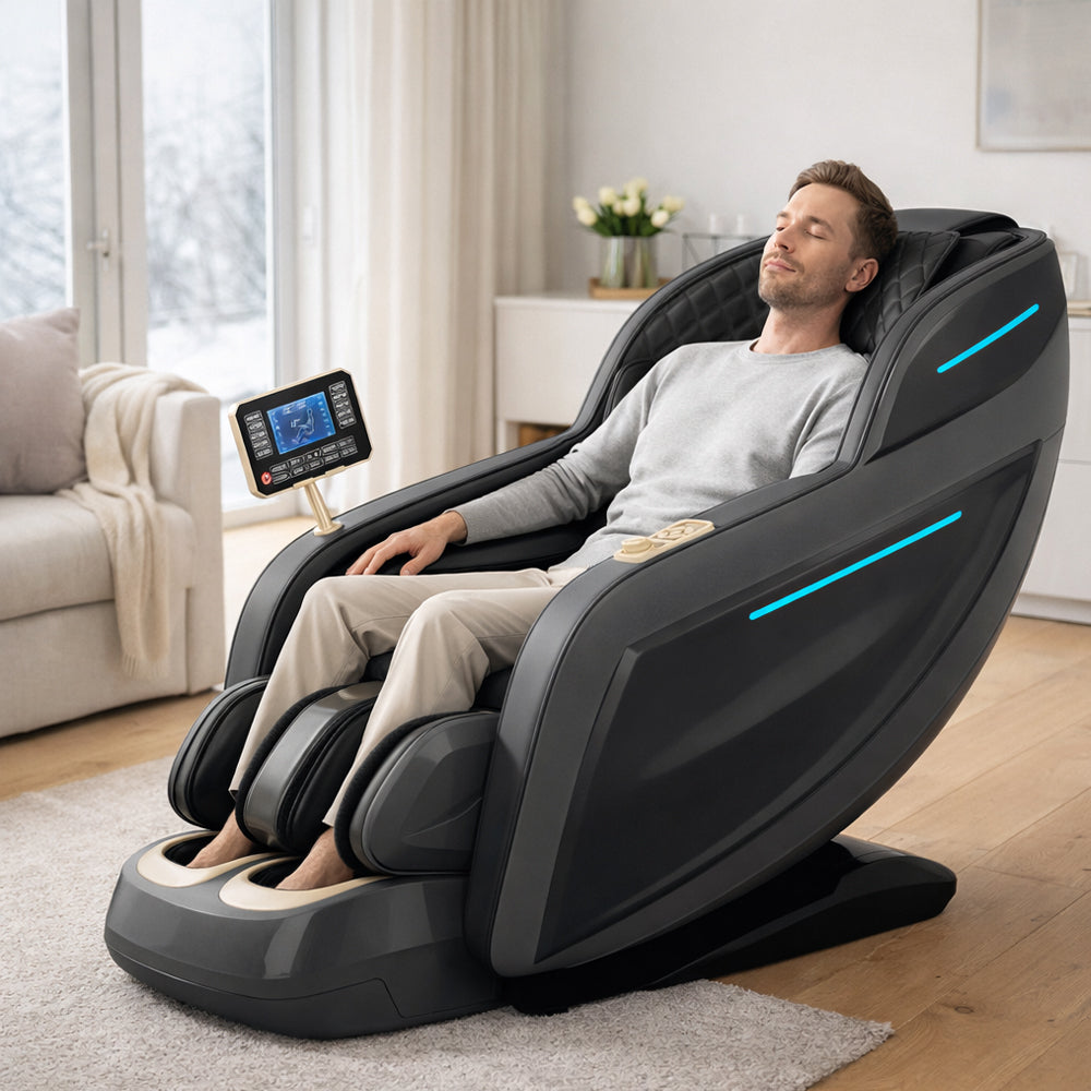 Massagestol 3D med kropsscanning, SL-skinne, lufttryksmassage, varme i ben/lænd & Zero Gravity