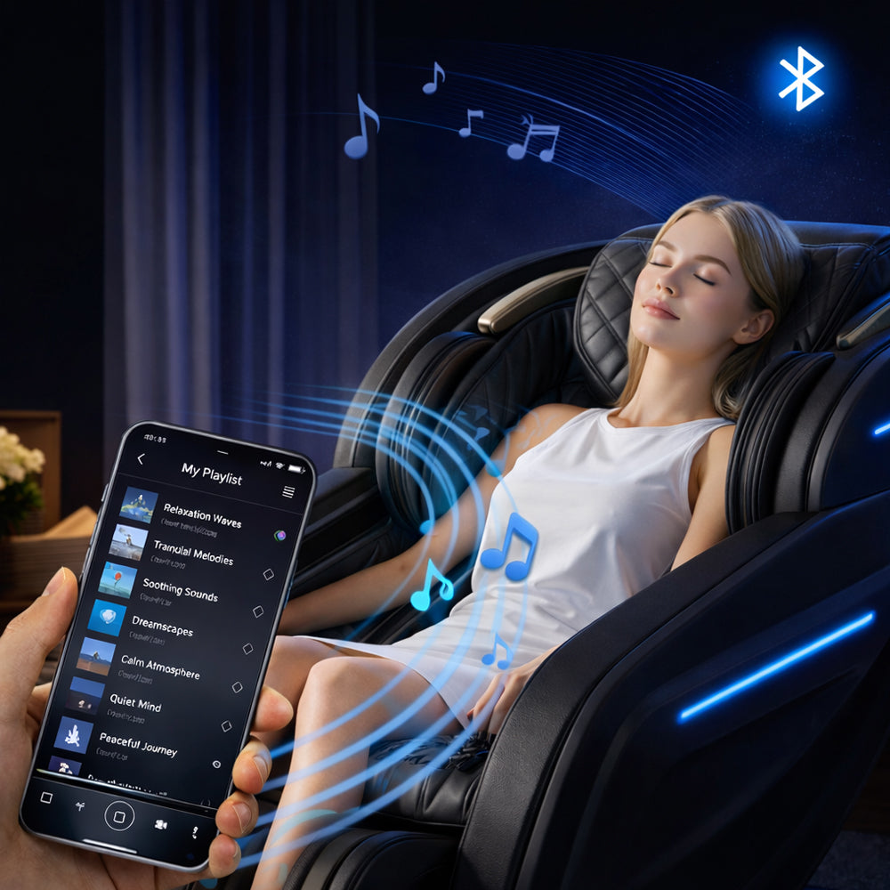 Massagestol 3D med kropsscanning, SL-skinne, lufttryksmassage, varme i ben/lænd & Zero Gravity