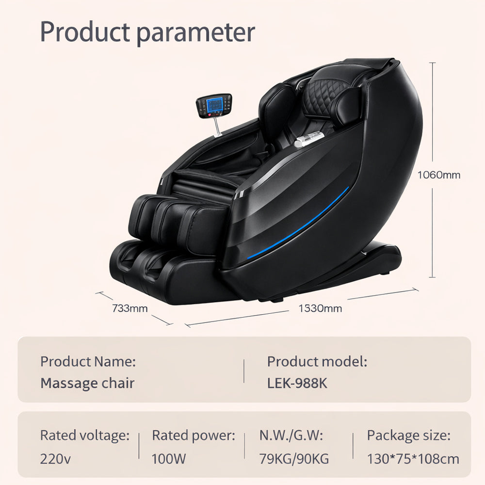 Luksus massagestol 2D med automatisk kropsscanning, Zero Gravity & varme i ben/lænd