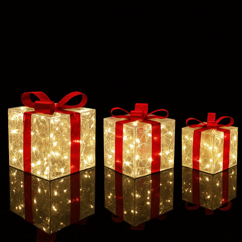 LED-Gaveæske, Gennemsigtige m/røde sløjfer-  Sæt med 3 stk. -