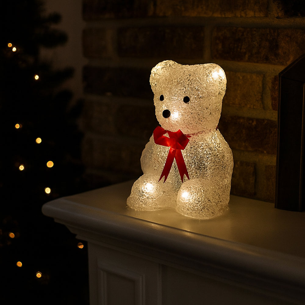 Isbjørn Akryl - højde 16 cm - med/uden rød sløjfe -