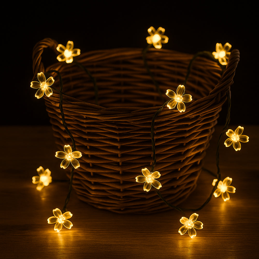 Dekorativ LED-lyskæde 2 meter m/30 Blomster - Soldrevet -