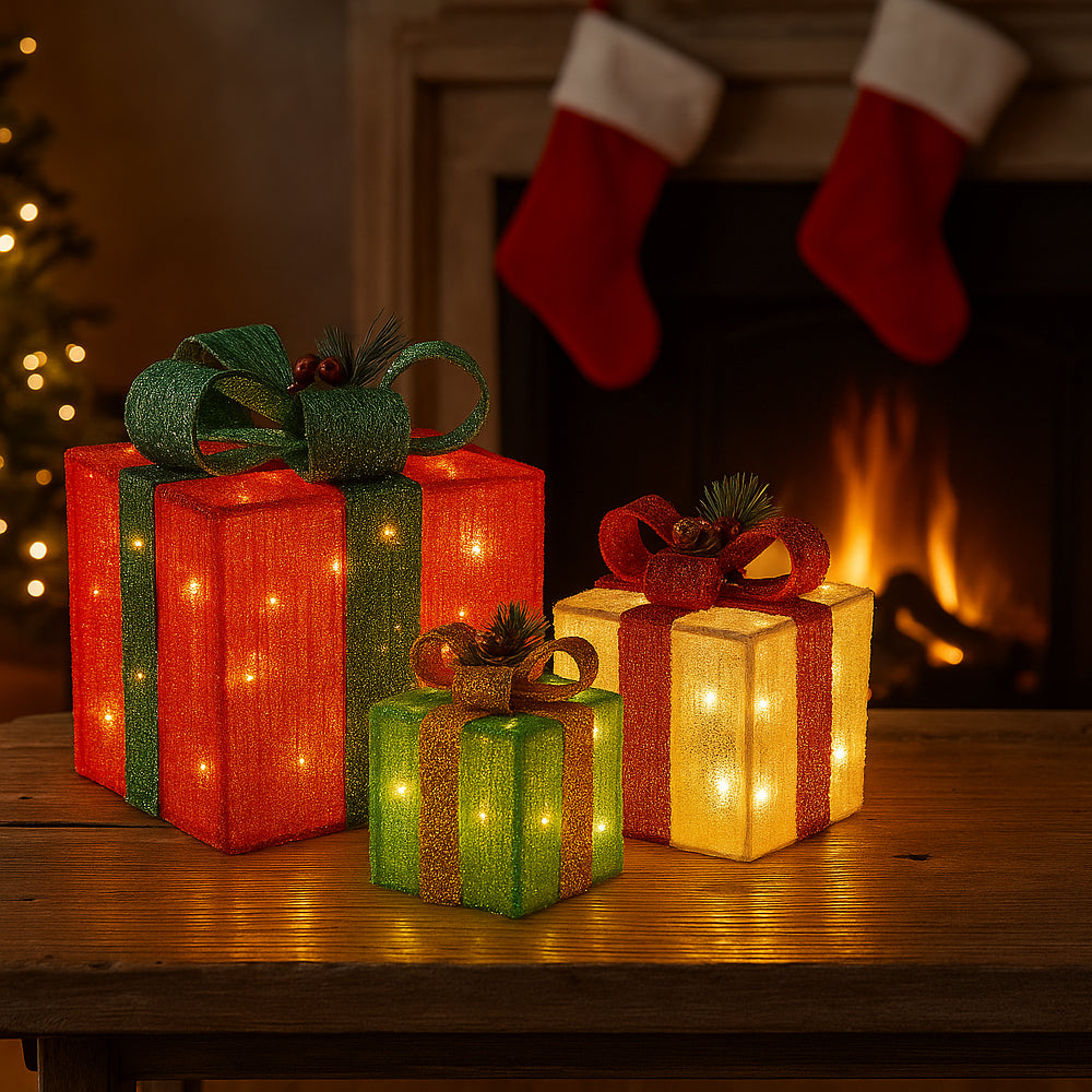 LED-Gaveæske - sæt med 3 stk. - rød, grøn & gul