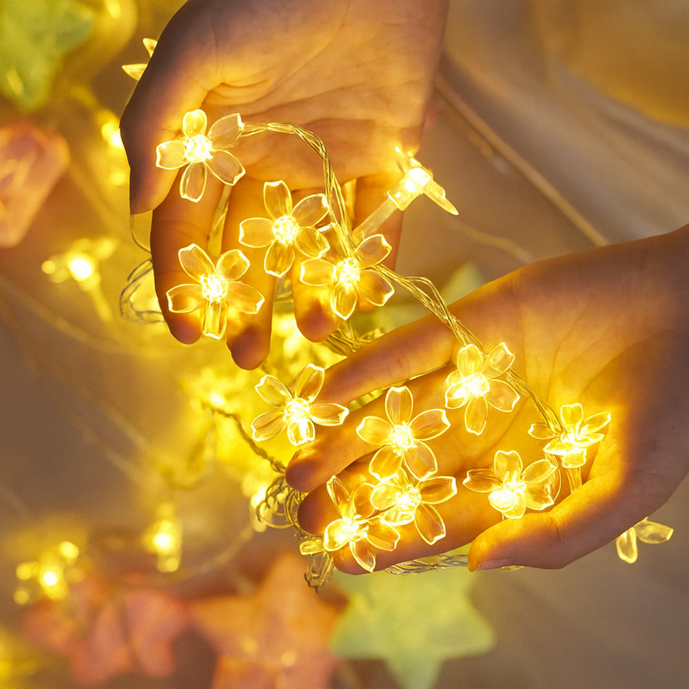 Dekorativ LED-lyskæde 2 meter m/30 Blomster - Soldrevet -