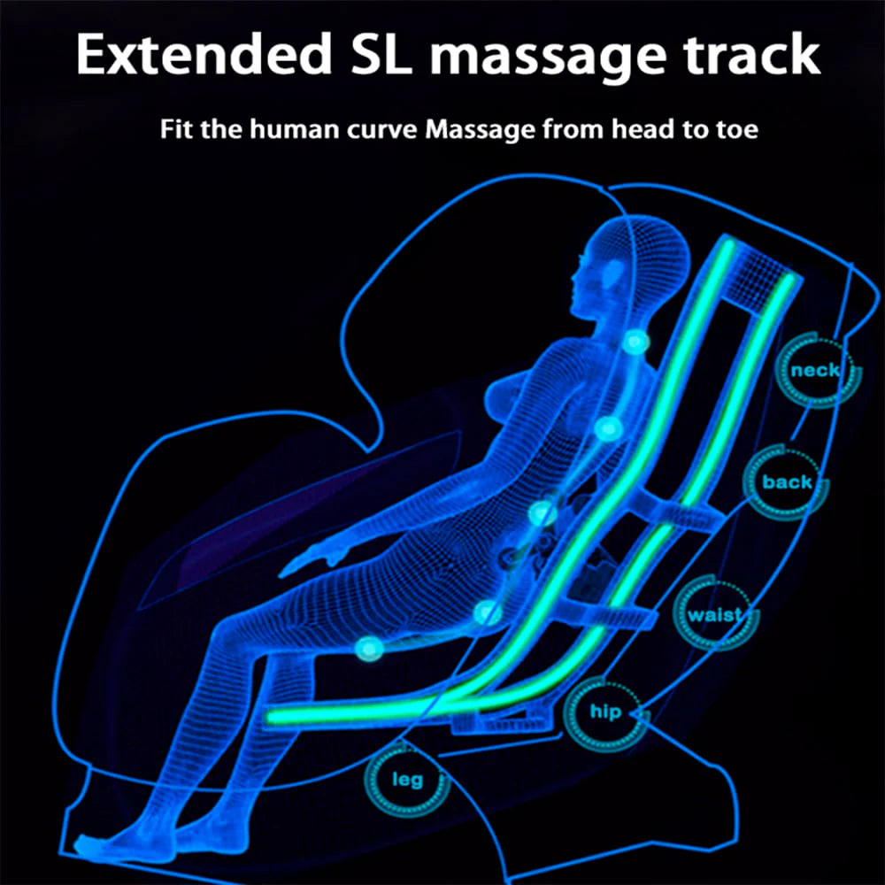 Massagestol 4D med SL-teknologi, lufttryksmassage, Varmeterapi og stor touchskærm - Model A6 Sort