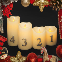 Adventslys LED m/timer og fjernbetjening - 4 stk. - 9/10/12,5/15 cm - m/3D flamme