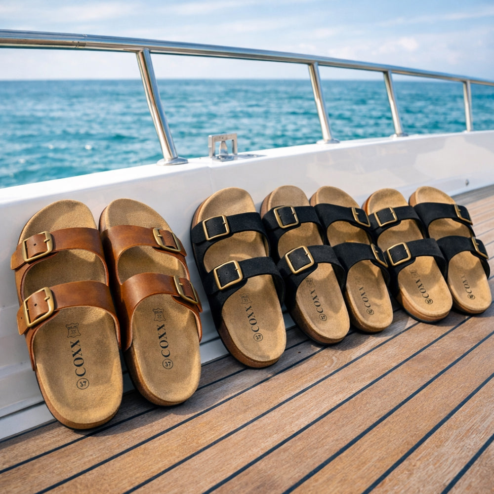 Bio sandaler i læder – med skålet hæl og tågreb - brune eller sorte -