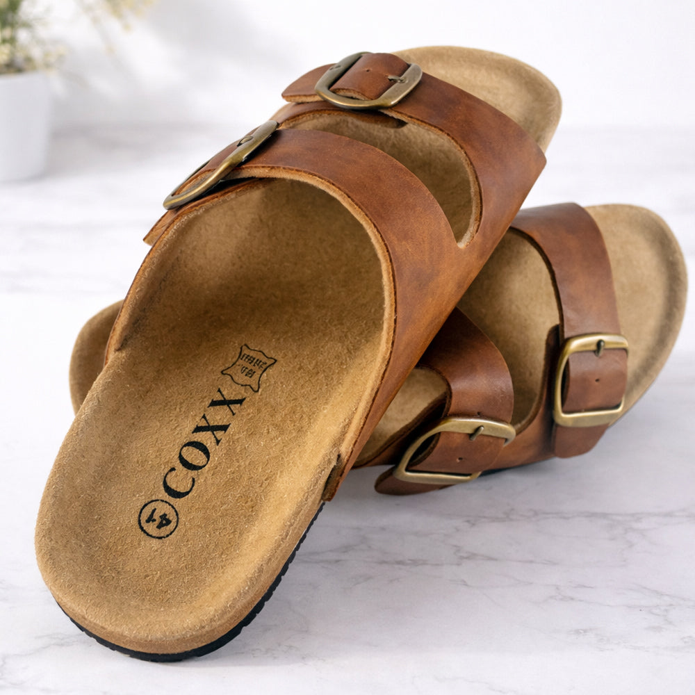 Bio sandaler i læder – med skålet hæl og tågreb - brune eller sorte -