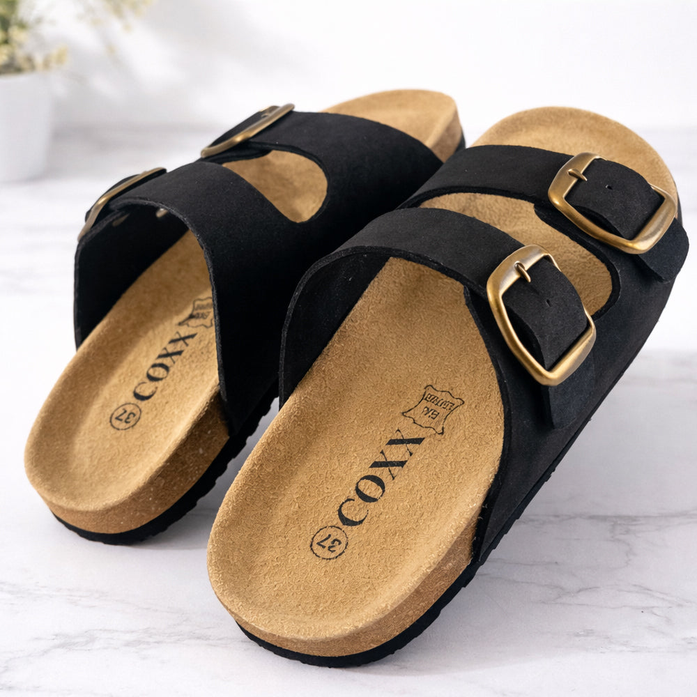 Bio sandaler i læder – med skålet hæl og tågreb - brune eller sorte -