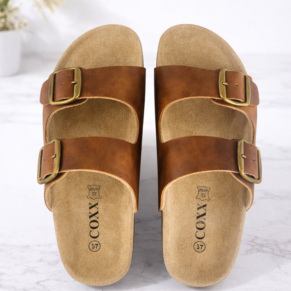 Bio sandaler i læder – med skålet hæl og tågreb - brune eller sorte -