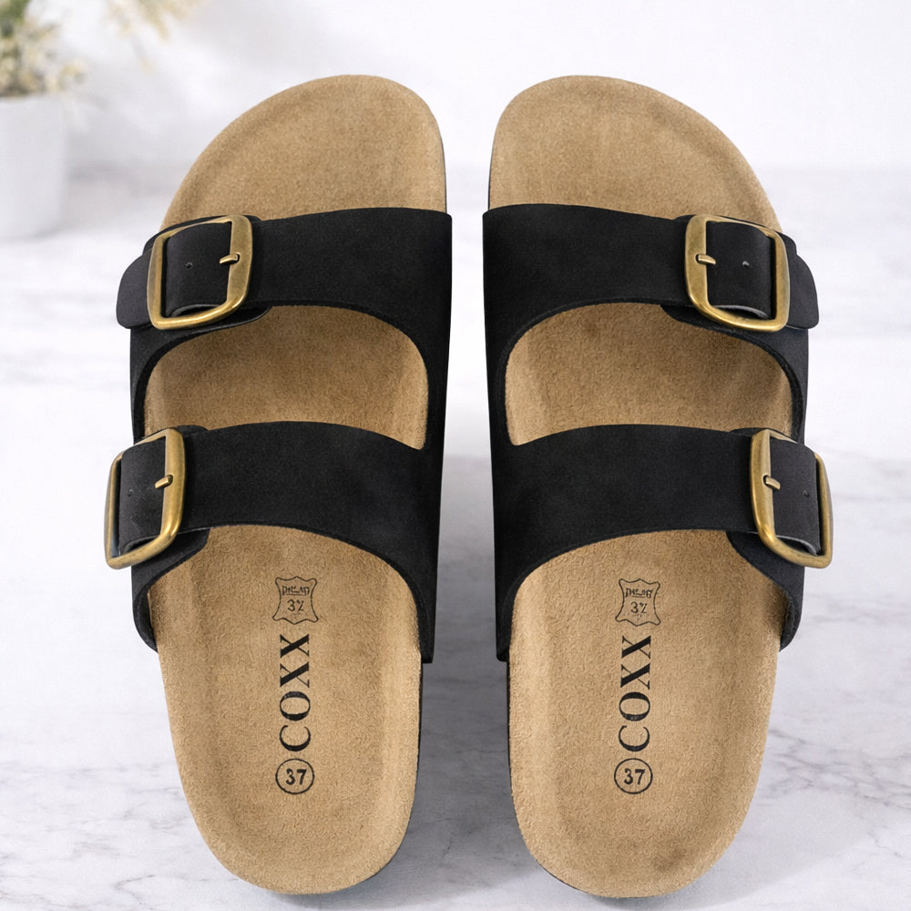 Bio sandaler i læder – med skålet hæl og tågreb - brune eller sorte -