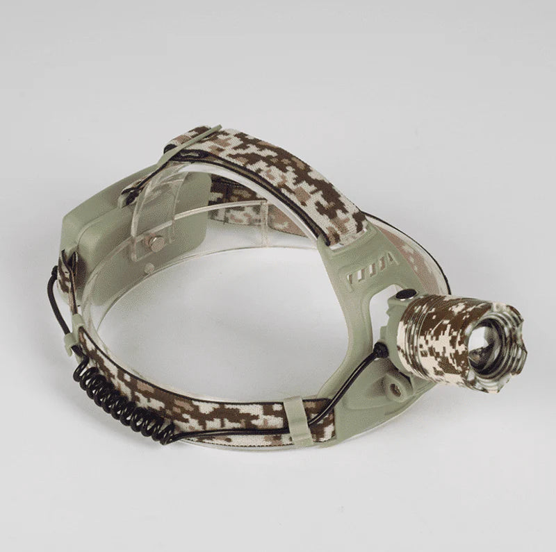 Vinterlys-pakken – Strikhue m. LED + Camouflage Pandelampe