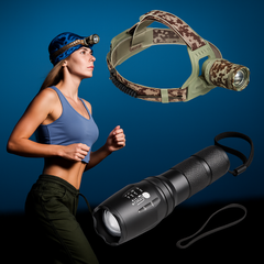 LED Bundle: kraftig pandelampe & vandtæt taclight lommelygte