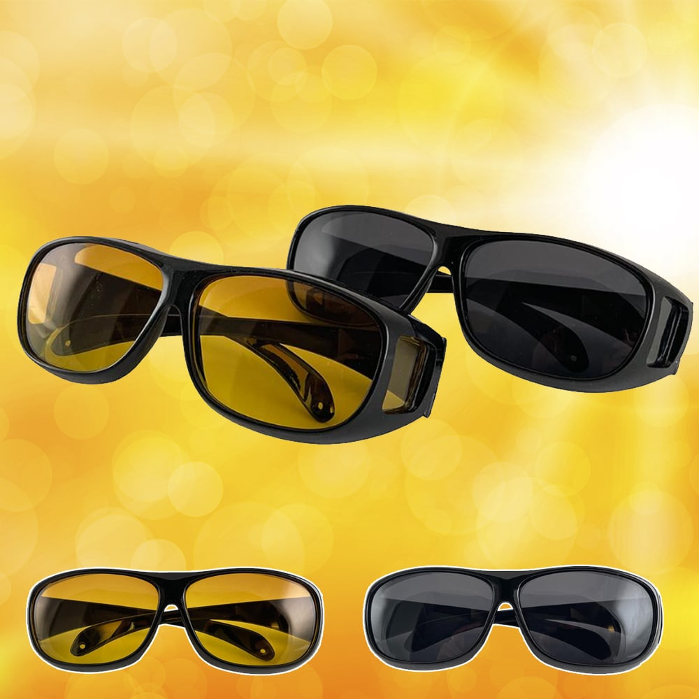 HD-Vision briller - 2 stk dag+nat polariserede briller (perfekt som bilkørsels- sports- nattekørsels- &amp; UV-solbriller)