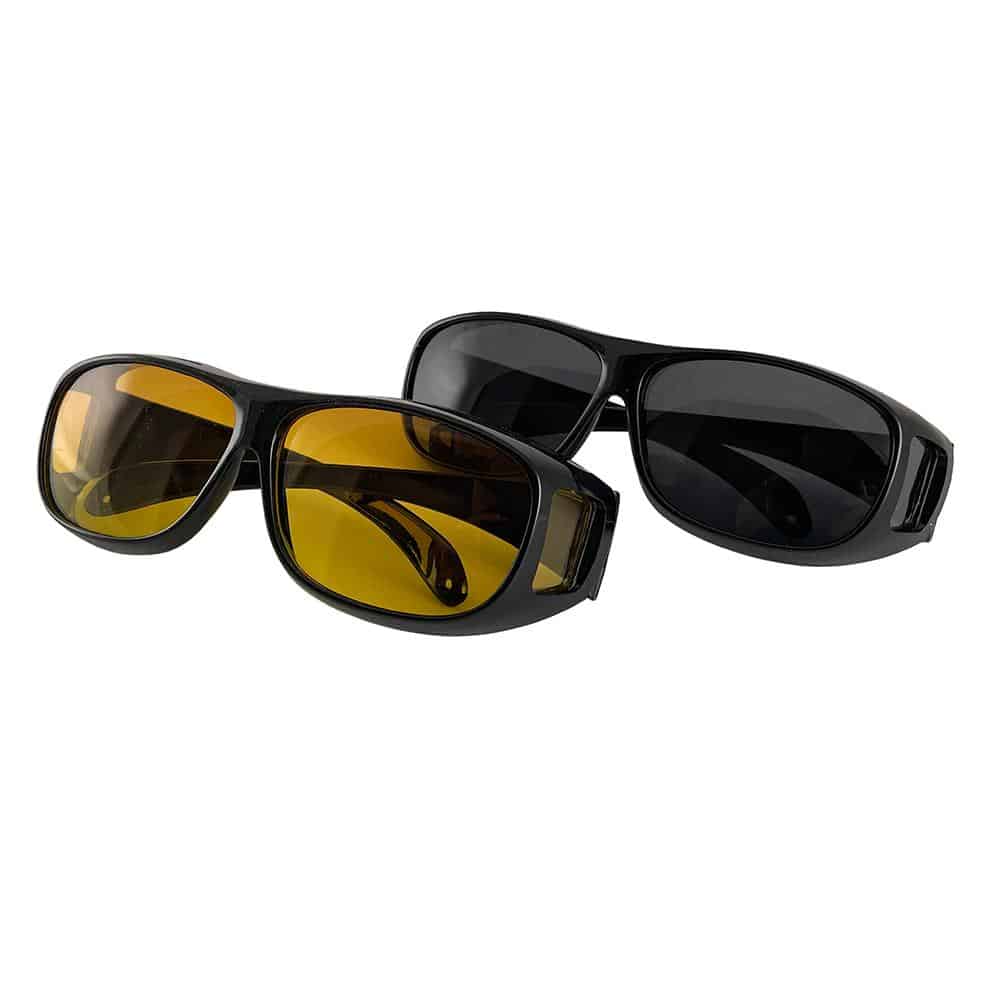 HD-Vision briller - 2 stk dag+nat polariserede briller (perfekt som bilkørsels- sports- nattekørsels- &amp; UV-solbriller)