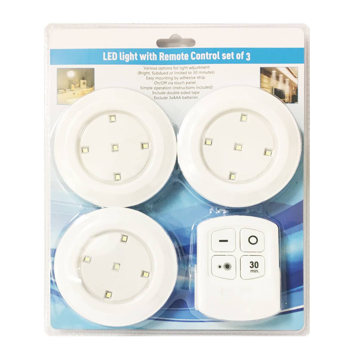 LED Spot (runde) 3 stk. inkl. fjernbetjening