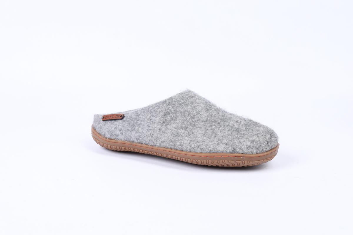 Uldtøffel (100% ren uld) - Model Grå m/Gummisål - Dansk Design fra SHUS