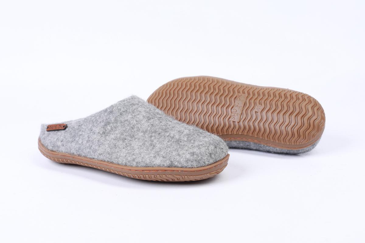 Uldtøffel (100% ren uld) - Model Grå m/Gummisål - Dansk Design fra SHUS
