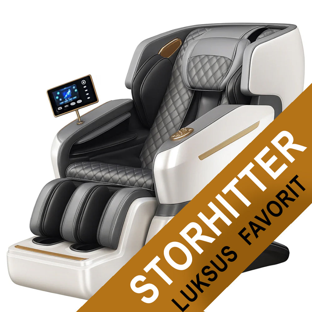 Massagestol 4D Luksus Pro+ med SL-teknologi, Varmeterapi, Stemme Kontrol & Touchskærm - Model M5 hvid
