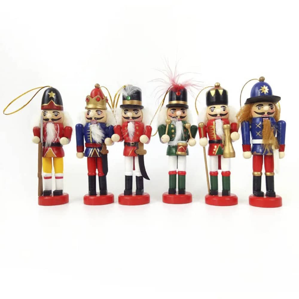 Nøddeknækker figurer i Træ  - 12,5 cm, sæt med 6 figurer -