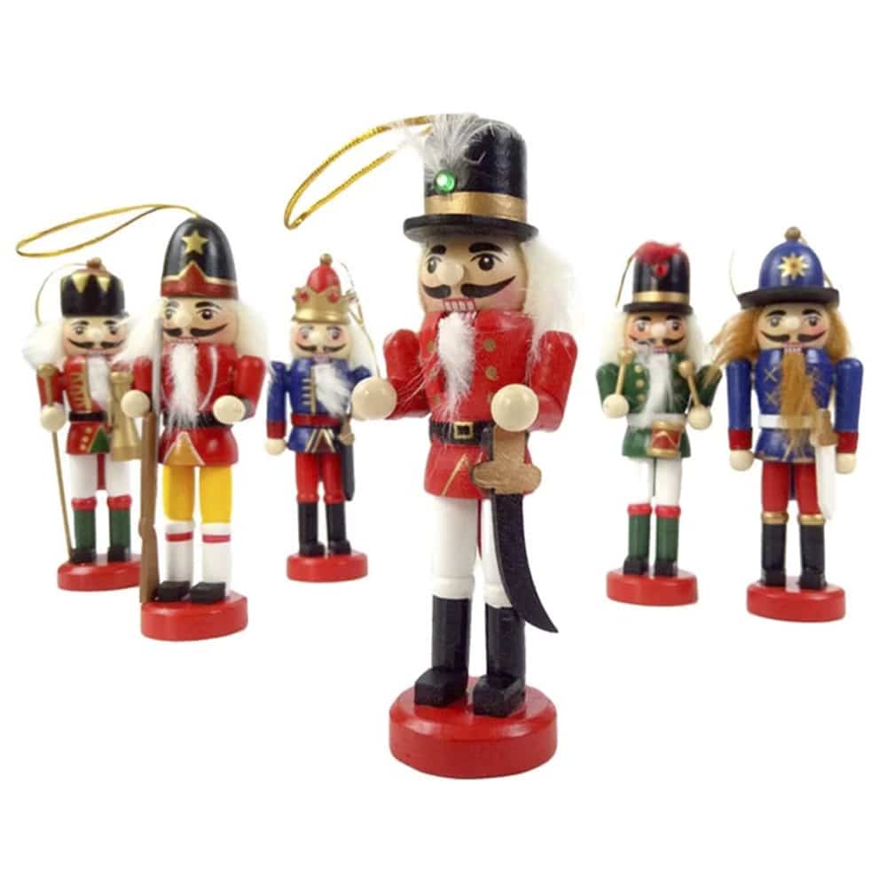 Nøddeknækker figurer i Træ  - 12,5 cm, sæt med 6 figurer -