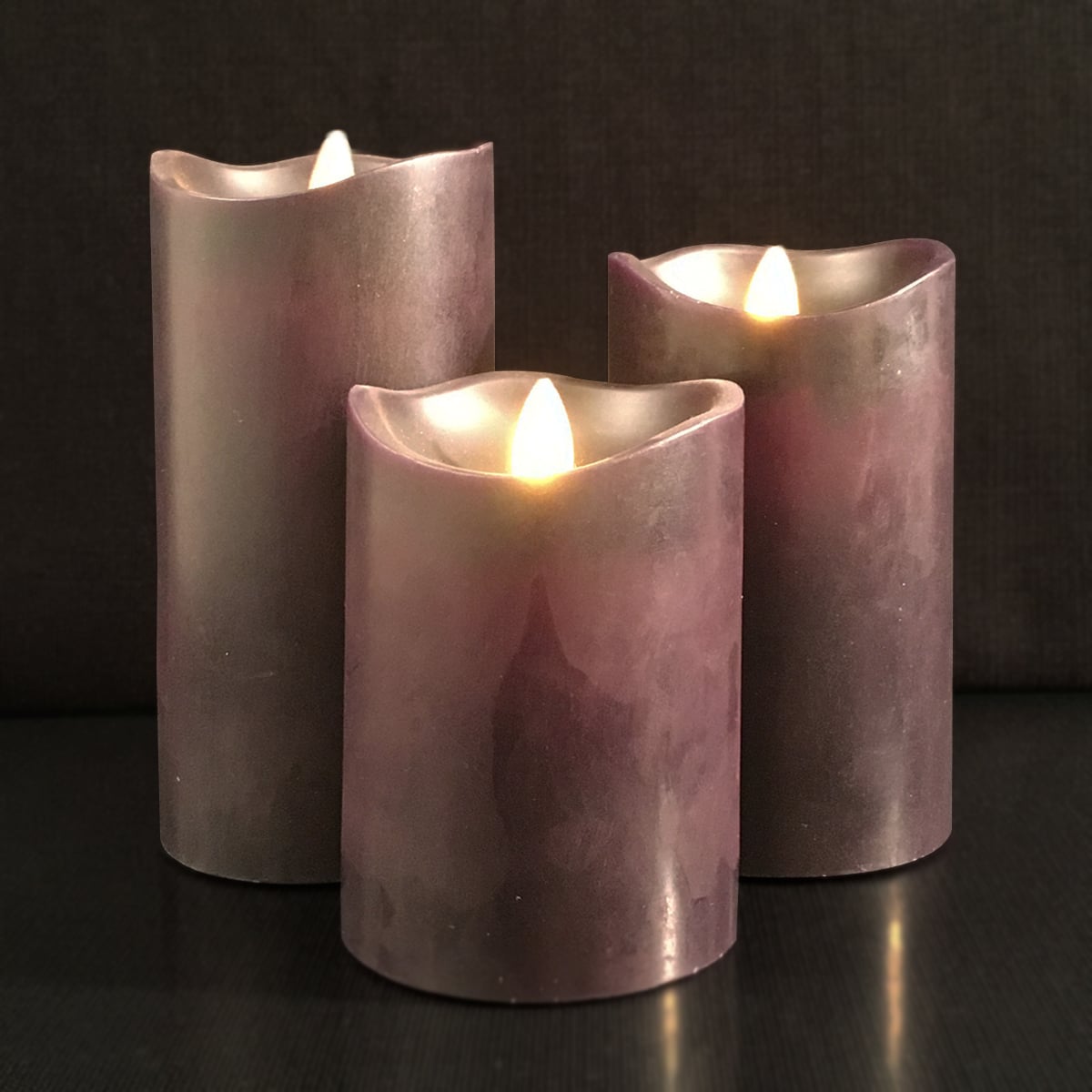 3 stk. LED stearinlys med bevægelig 3D flamme og fjernbetjening - Sort