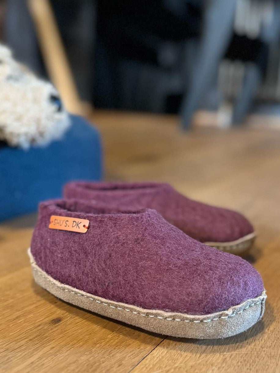 Hjemmesko til Børn (100% ren uld) - Model Lilla  m/sål i skind