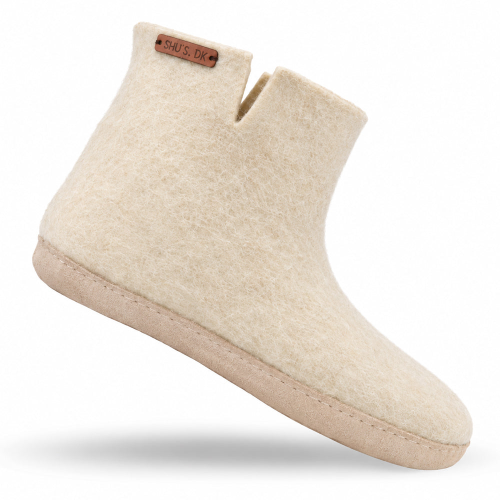 Uldstøvle (100% ren uld) - Model beige m/sål i skind