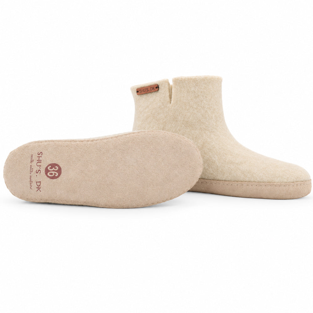 Uldstøvle (100% ren uld) - Model beige m/sål i skind