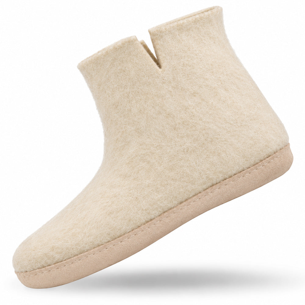 Uldstøvle (100% ren uld) - Model beige m/sål i skind