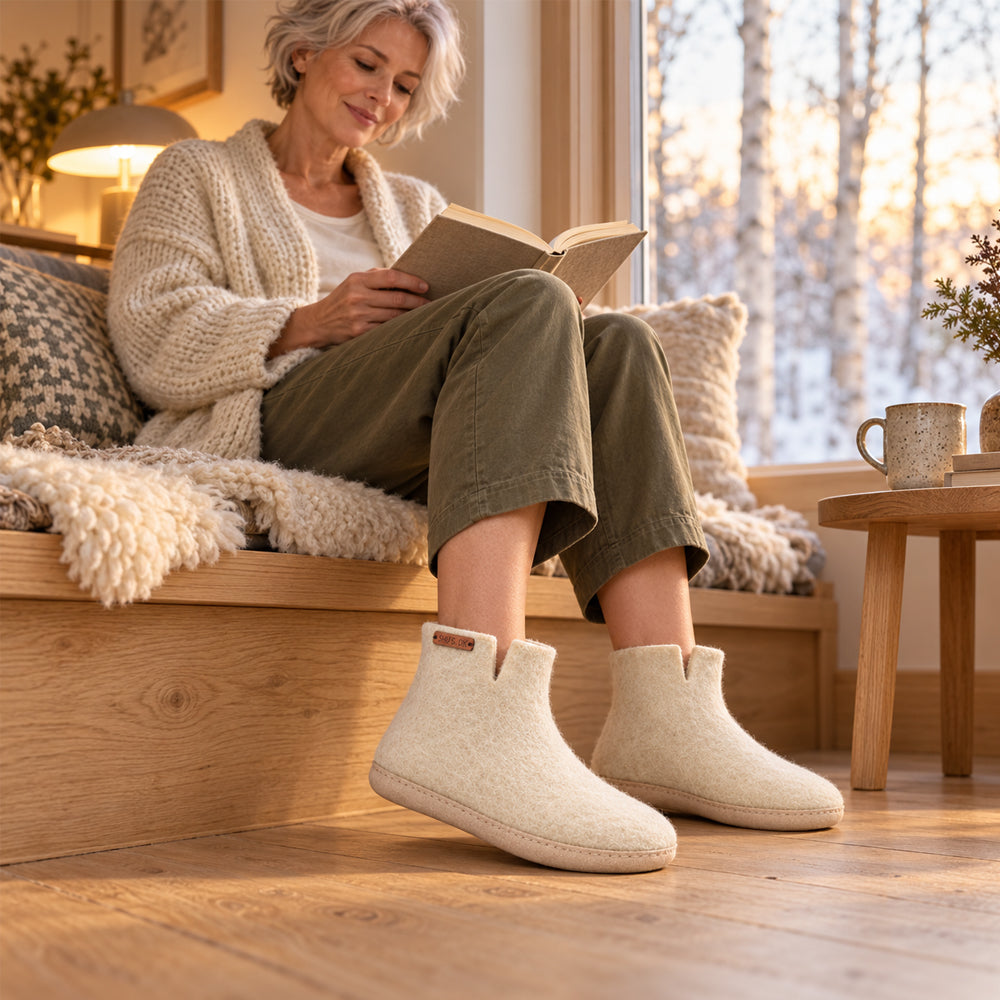 Uldstøvle (100% ren uld) - Model beige m/sål i skind