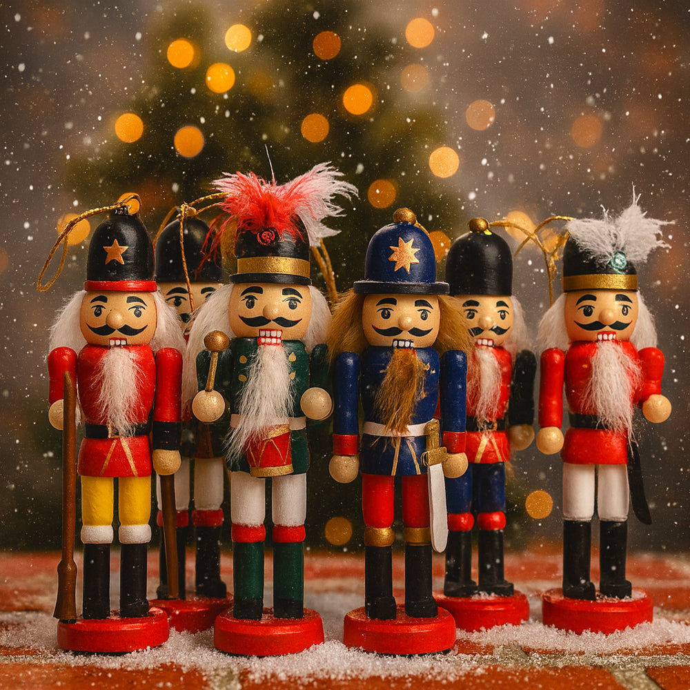 Nøddeknækker figurer i Træ  - 12,5 cm, sæt med 6 figurer -