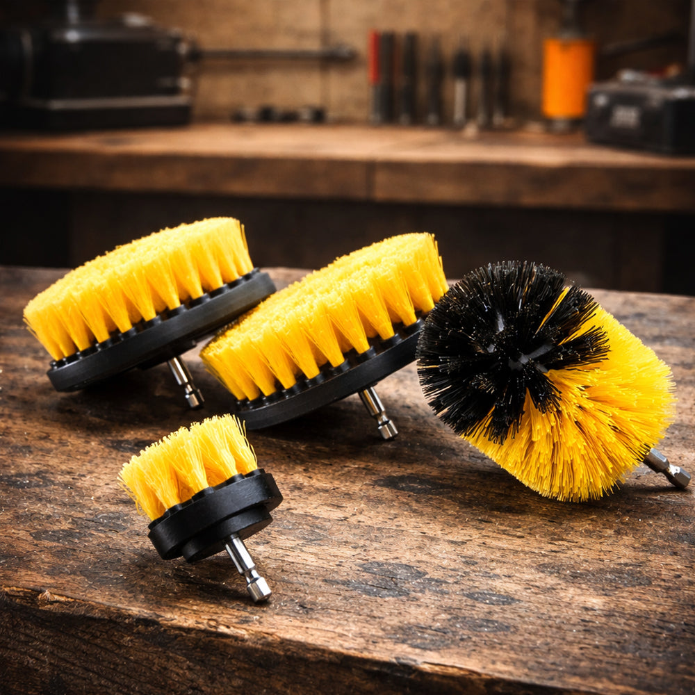4-i-1 børstesæt til boremaskine – effektiv rengøring uden knofedt