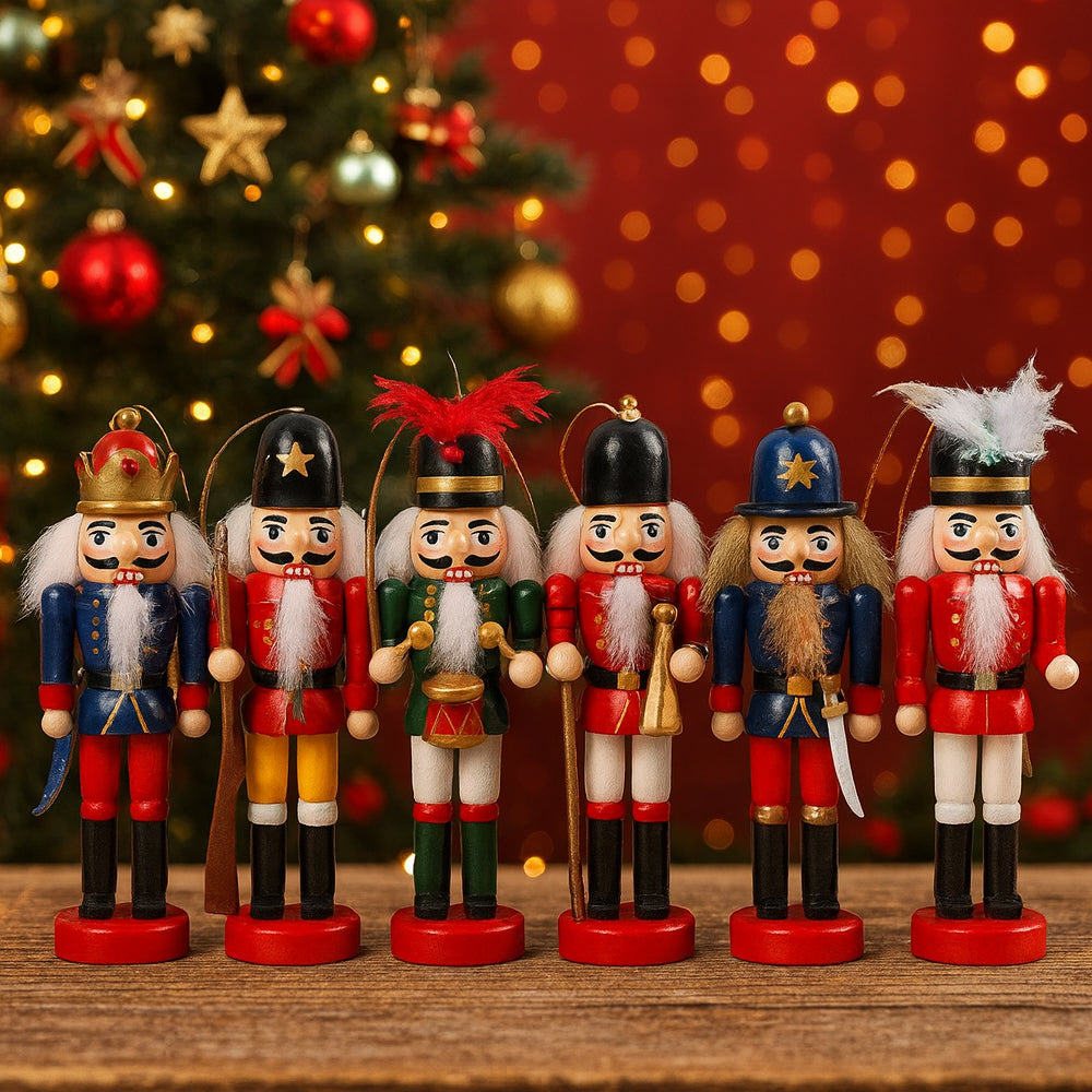 Nøddeknækker figurer i Træ  - 12,5 cm, sæt med 6 figurer -