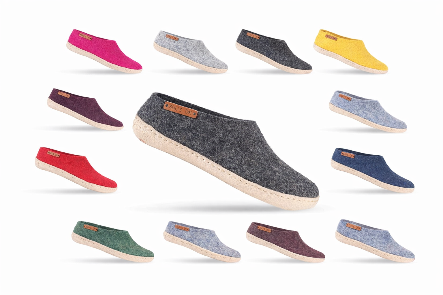 Uldhjemmesko (100% ren uld) m/sål i skind - Dansk Design fra SHUS