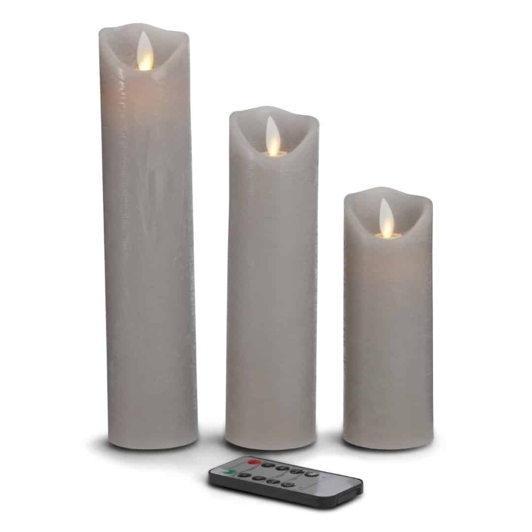 LED stearinlys - 3 stk. - 15/20/25 cm - m/3D flamme - (flere farver)