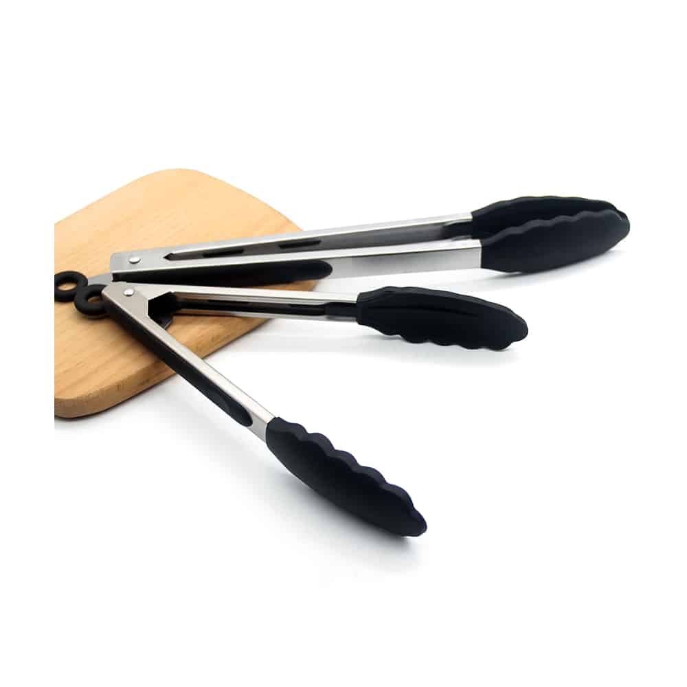 Grilltang i silikone og rustfrit stål - 23 / 30 cm - hvid eller sort -