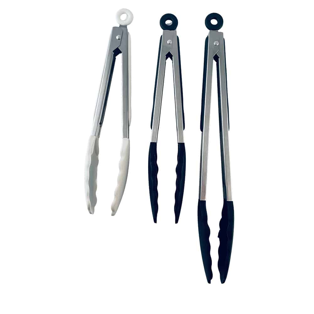 Grilltang i silikone og rustfrit stål - 23 / 30 cm - hvid eller sort -