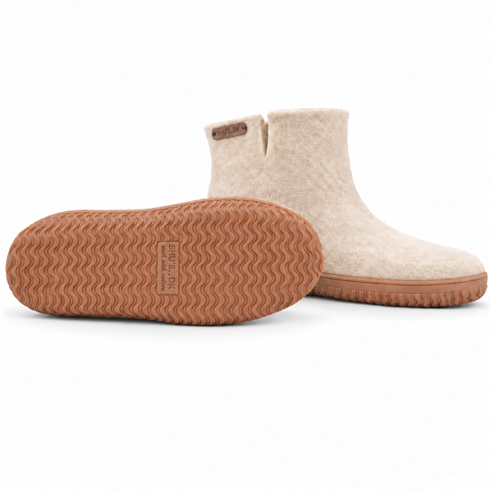 Uldstøvle (100% ren uld) - Model Beige m/Gummisål