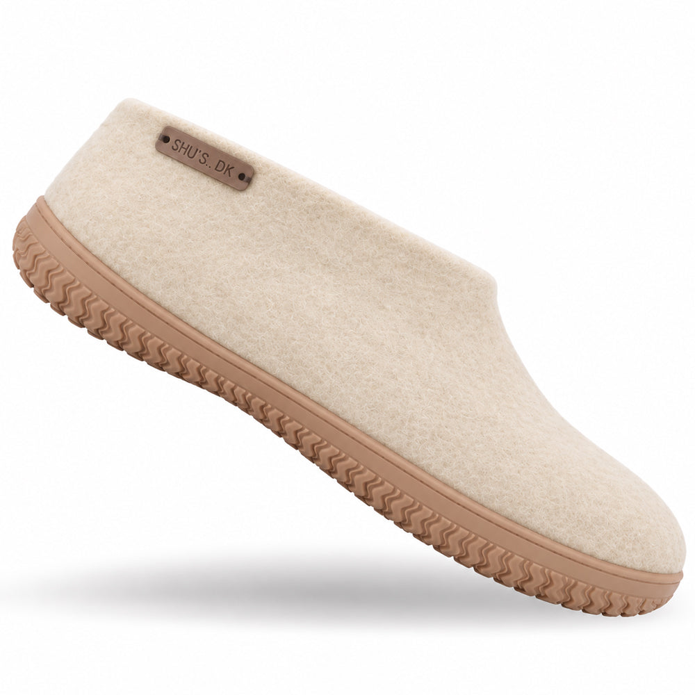 Uld hjemmesko (100% ren uld) - Model beige m/Gummisål
