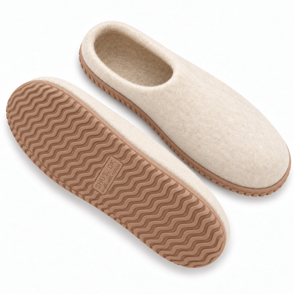 Uld hjemmesko (100% ren uld) - Model beige m/Gummisål