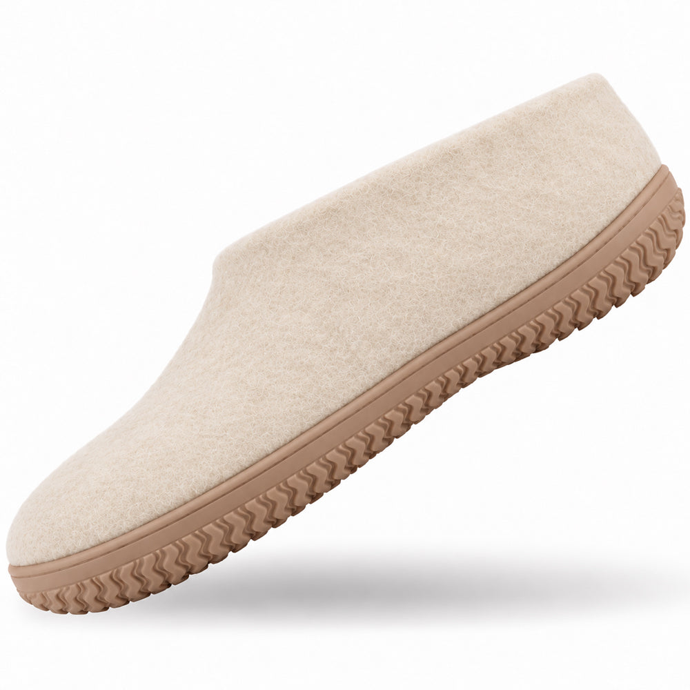 Uld hjemmesko (100% ren uld) - Model beige m/Gummisål