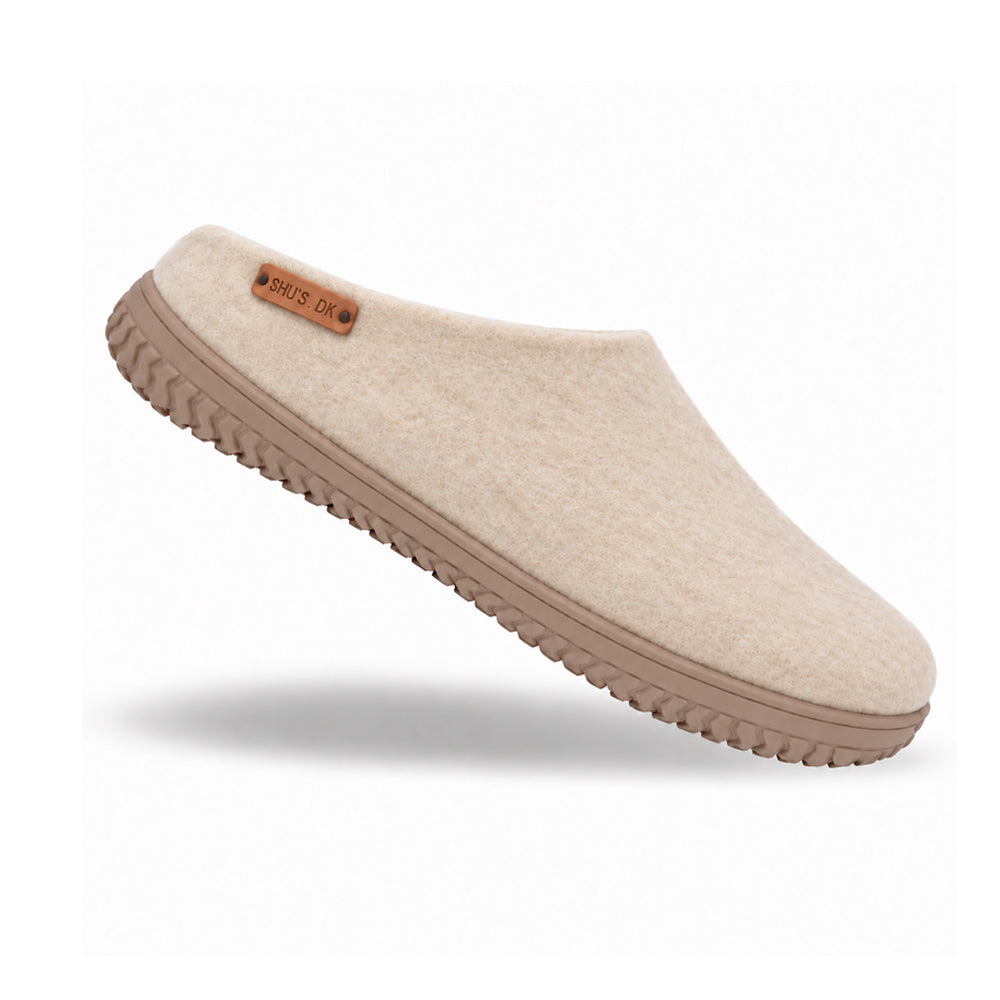 Uldtøffel (100% ren uld) - Model beige m/Gummisål