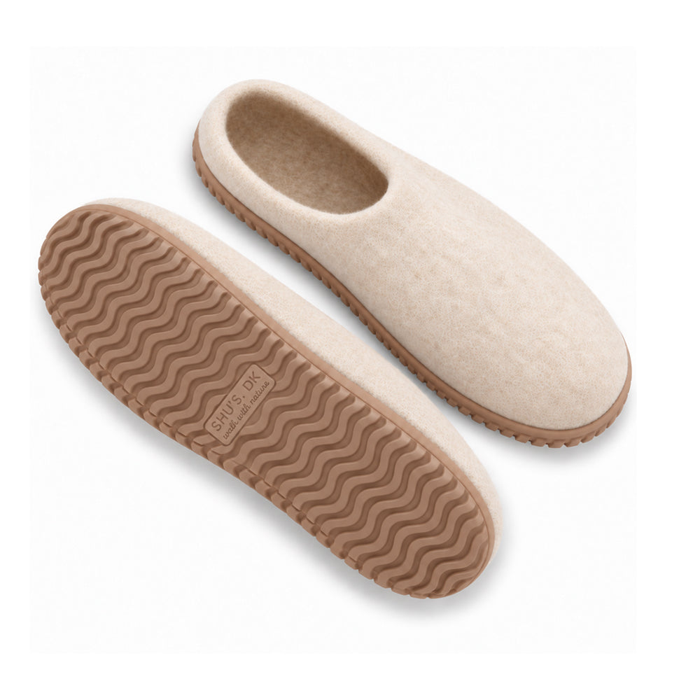 Uldtøffel (100% ren uld) - Model beige m/Gummisål