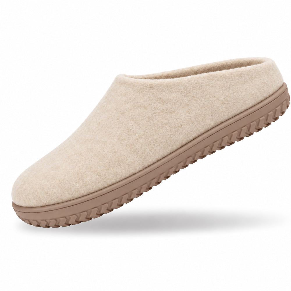 Uldtøffel (100% ren uld) - Model beige m/Gummisål